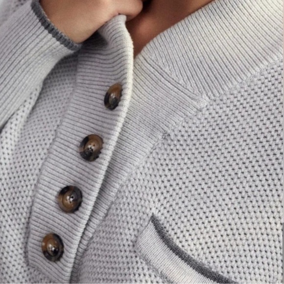 Lunya Cozy Cotton Silk Henley Sweater In Gray Size L/XL - Picture 4 of 10